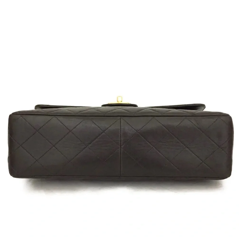 CHANEL Classic Black Leather Jumbo 30 / 24k Gold Chain Flap Bag +Card/Duster + - Picture 9 of 12